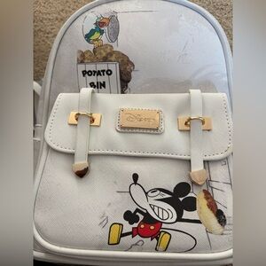 Disney White Backpack with Mickey and Parrot Design